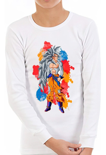 Polera Manga Larga Niño Goku Super Saiyajin 5 100% Algodón