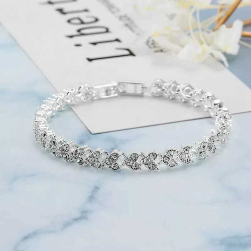 Pulsera Cristal Para Novia Bañada En Plata 