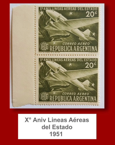 Sello X Aniv. Línea Aérea Del Estado 20c / 1951