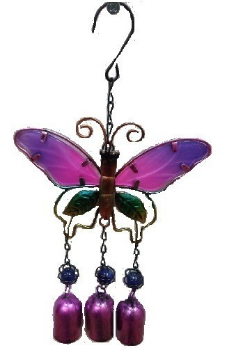Imagen 1 de 3 de Mariposa Colgante Con Mini Campanas Y Vitral  Artidix