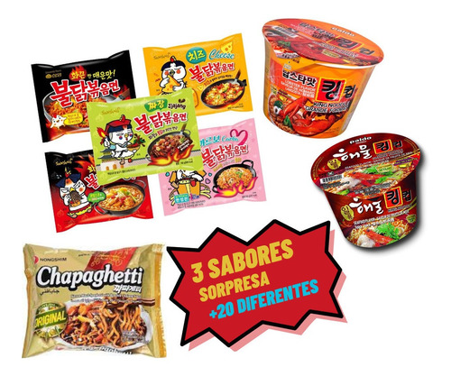 3 Ramen Asiatico Importado Surtido Samyang Buldak Nongshim 