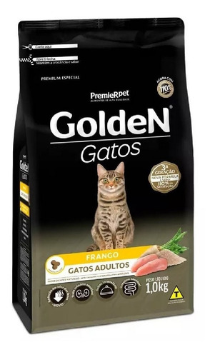Premier Pet Ração Golden Gatos Adultos Sabor Frango 1kg