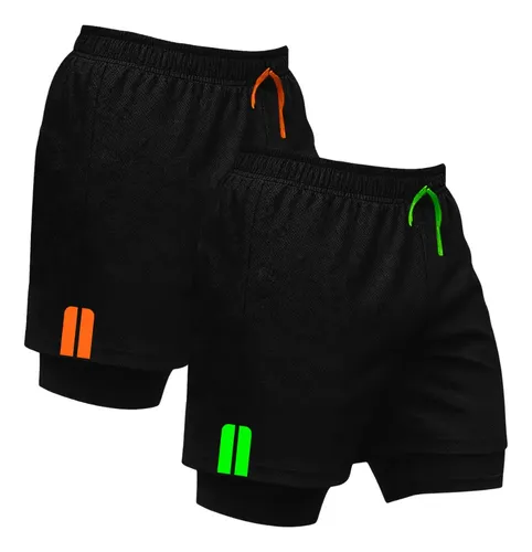 Kit 2 Short Treino Dry Fit Térmico 2 Em 1 Calção Academia