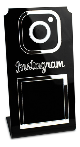 Placa Instagram Qr Code Display Acrílico Loja Balcão Preto Cor Preto E Prata