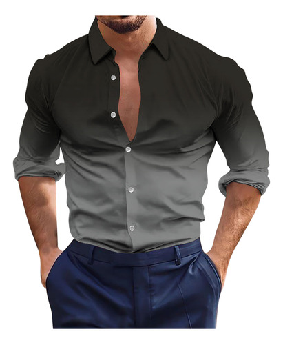 Camisa Kk Para Hombre, Degradada, Estampada Sin Posicionamie