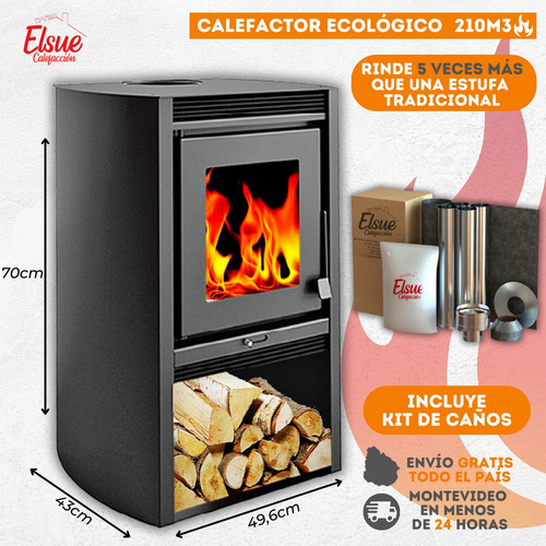 Calefactor Ecológico Leña Doble Combustión 690gf + Kit Caño