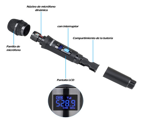 Sistema De Micrófono Inalámbrico Bomge V410 De 4 Canales Con