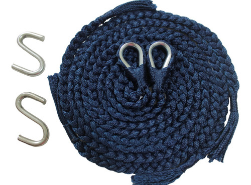 Soga Cuerda Para Hamaca Incluye Par De S Metalica Negra Color Azul Marino Color