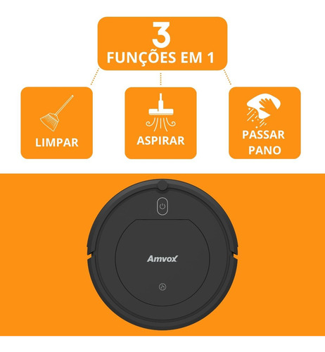 Robô Aspirador Amvox 3 Funções Asp 018 Black Bivolt