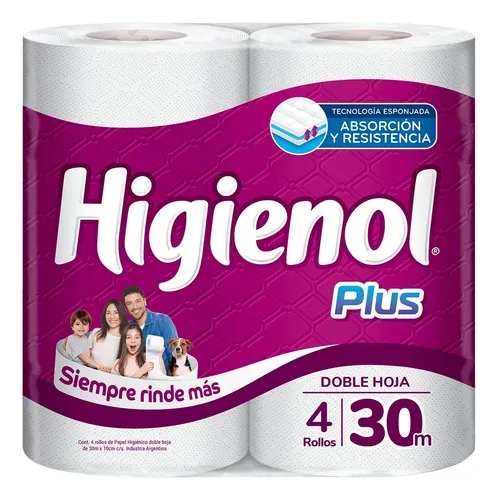 Papel Higienico Doble Hoja Plus 4 rollos x 30m