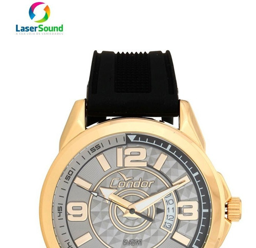 Relógio Condor Masculino Dourado Silicone Original + Nf