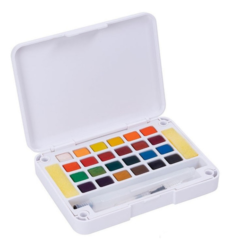 Imagen 4 de 9 de Kit De Acuarelas Profesionales X24 + 7 Pinceles + Block