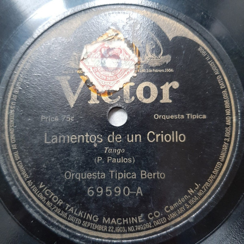 Pasta Orquesta Tipica Berto Victor Talking Machine 69590 C2