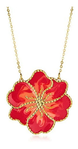 Collar De Flor De Esmalte Naranja Italiano En Oro Amarillo