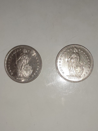 2 Francos Suiza Monedas Años 1985 Y 1987 Antigua Helvetia