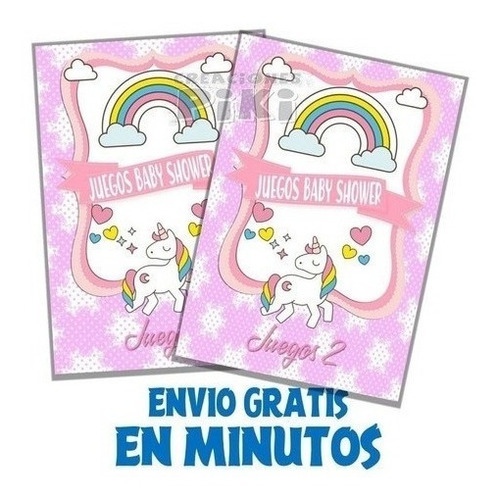 Kit Juegos Baby Shower Unicornio + Loteria +