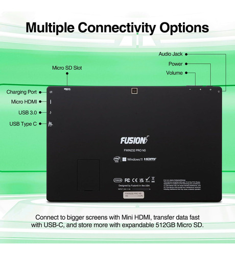 Tablet Fusion5 De 10.1 Con Windows 11, Intel 13ª Gen, 8 Gb R