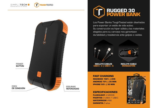 Imagen 3 de 5 de Cargador Portatil Power Bank 30000mah Macbook Luz Led