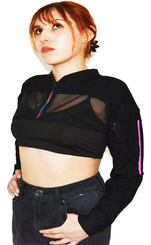 Sudadera Corta Capucha Y Cierre Para Mujer Baile Twerk Iris