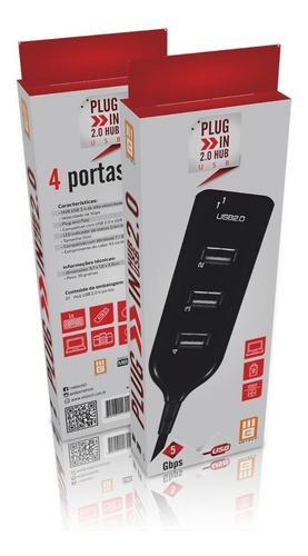 Imagem 1 de 2 de Hub Multiplicador Usb Com 4 Entradas 2.0 Preto