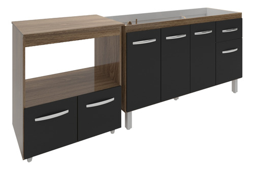 Balcão Gabinete Pia 140 Cm Com Forno Elétrico E Microondas