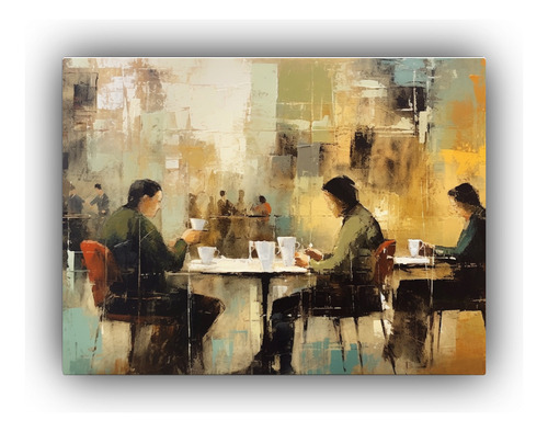 60x40cm Cuadro Abstracto De Tomar Café En Un Café Flores
