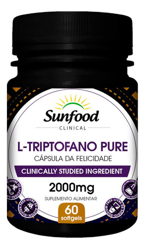 Suplemento Em Softgels Sunfood L-triptofano Pure Pote 60unid Sabor Sem Sabor