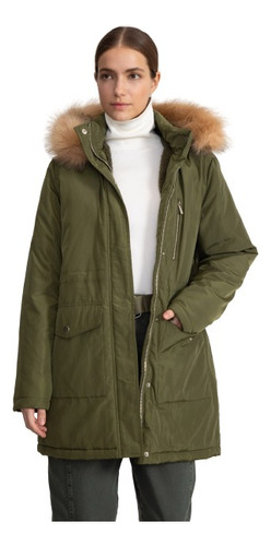 Parka Mujer Casual Verde Militar Liso Alaska