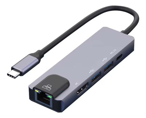 Hub Adaptador Usb Tipo C 5 En 1 Hdmi 4k 60hz, Rj45 Lan, Usb