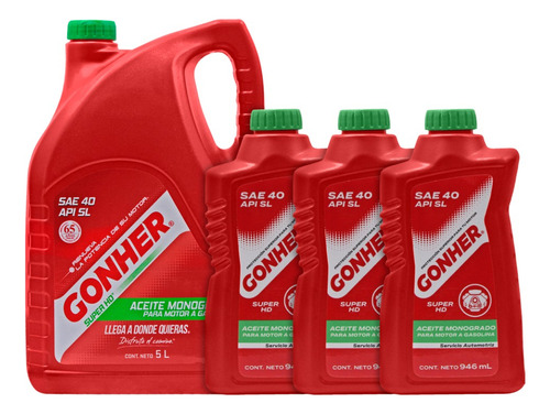 Kit 8 Litros Aceite Monogrado Sae 40 Super Hd Api Sl Gonher
