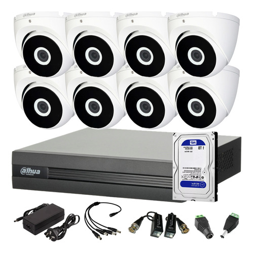 Kit Seguridad Dvr 8ch+ 8 Cámaras Domo Full Hd Exterior+disco