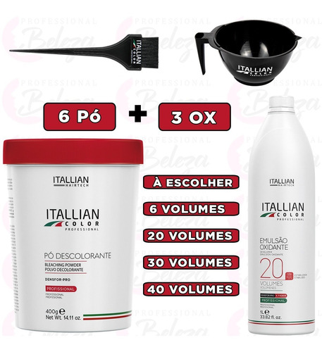 Combo 06 Pó Descolorante Itallian 500g + 03 Oxidantes Brinde