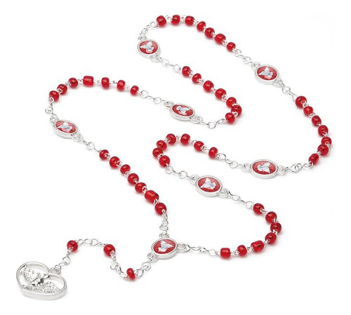 Terço Coroa Do Espirito Santo Com Folheto De Oração Cor Vermelho