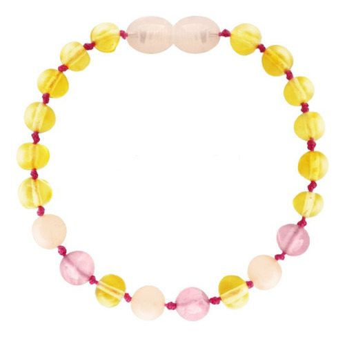 Pulsera Ámbar Para Bebé Con Jade Y Cuarzo Rosa Certificado D