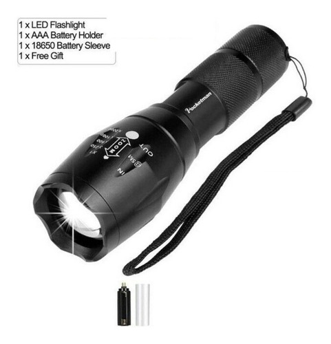 Linterna Tactica Recargable T6 6000 Lm Zoom Color De La Linterna Negro Color De La Luz Led