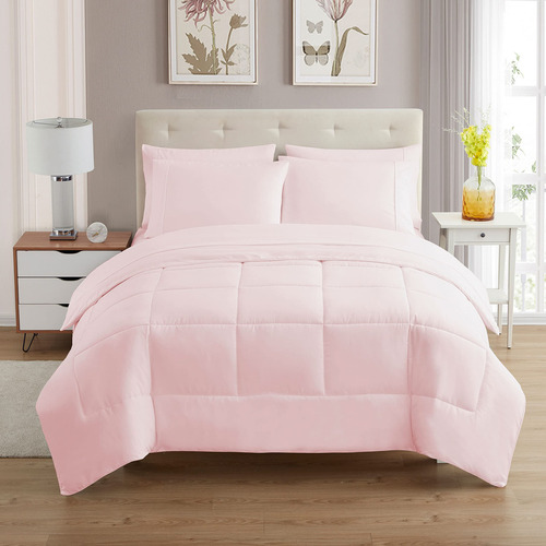 Juego De Edredón 7 Piezas Rosa Pálido Matrimonial