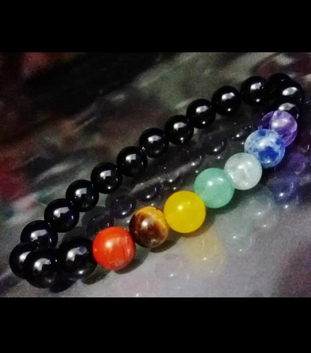 Imagem 2 de 5 de Pedras - Pulseira Pedras Ônix + 7 Pedras Chakras, Cód324p37