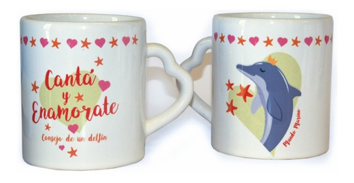 Imagen 1 de 1 de Taza Asa Corazón Delfin Promo *2 Unidades Mundo Marino