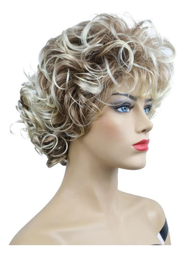 Peluca Rubia Ontemily, Corte Corto Con Ondas Elegantes