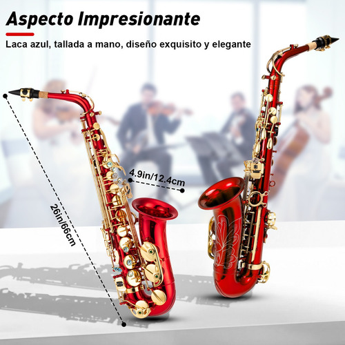 Saxofón Alto En Mi Bemol Profesional Rojo + Accesorios 66cm