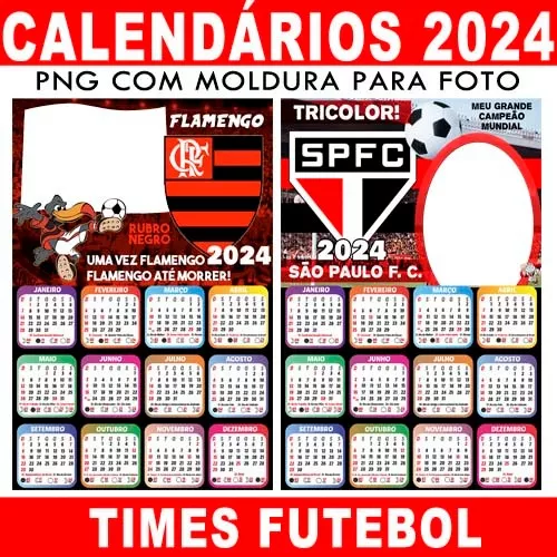 Calendário 2024 Time de Futebol em PNG para Colagem de Foto - Imagem Legal