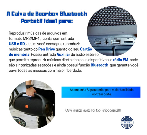 Caixa De Som Boombox Portátil Com Bluetooth Grande 35cm 20w