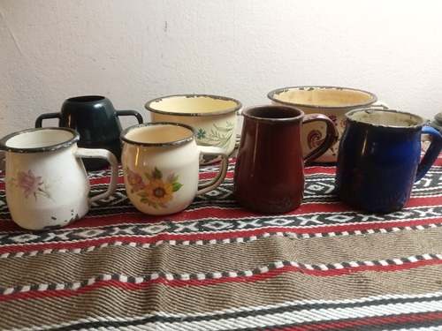 Antiguos Mates Enlozados Y Tazas Para Deco Macetas Etc