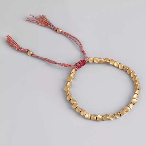 Pulsera Tibetana Cobre Mujer Hecha A Mano Color Rojo Diámetro 16 Cm Largo 16 Cm