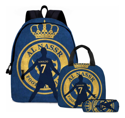 Mochila Escolar Lonchera Estuche Cr7 Al Nassr Cristiano