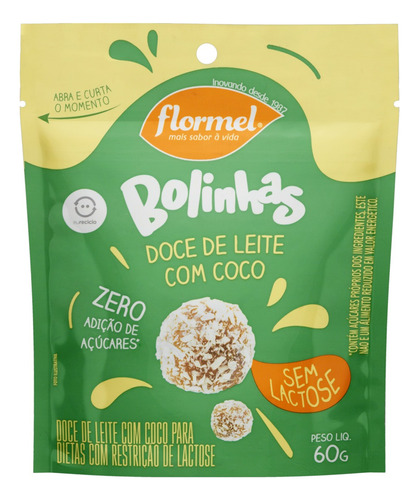 Doce de Leite com Coco Zero Lactose Flormel Bolinhas Pouch 60g