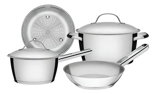 Jogo De Panelas Tramontina Aço Inox Fundo Triplo Allegra 4pc