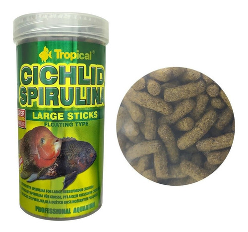 Tropical Ração P/ Peixe Cichlid Spirulina Large Sticks 75g