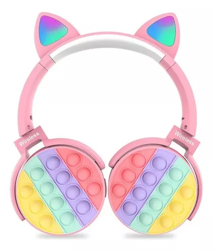 Audífonos De Diadema Con Orejas Y Luz Bluetooth Popit Color Rosa Color de  la luz Arcoiris