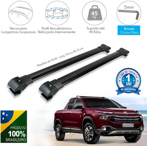 Travessa De Teto Para Fiat Toro 2020 Larga Cor Preta